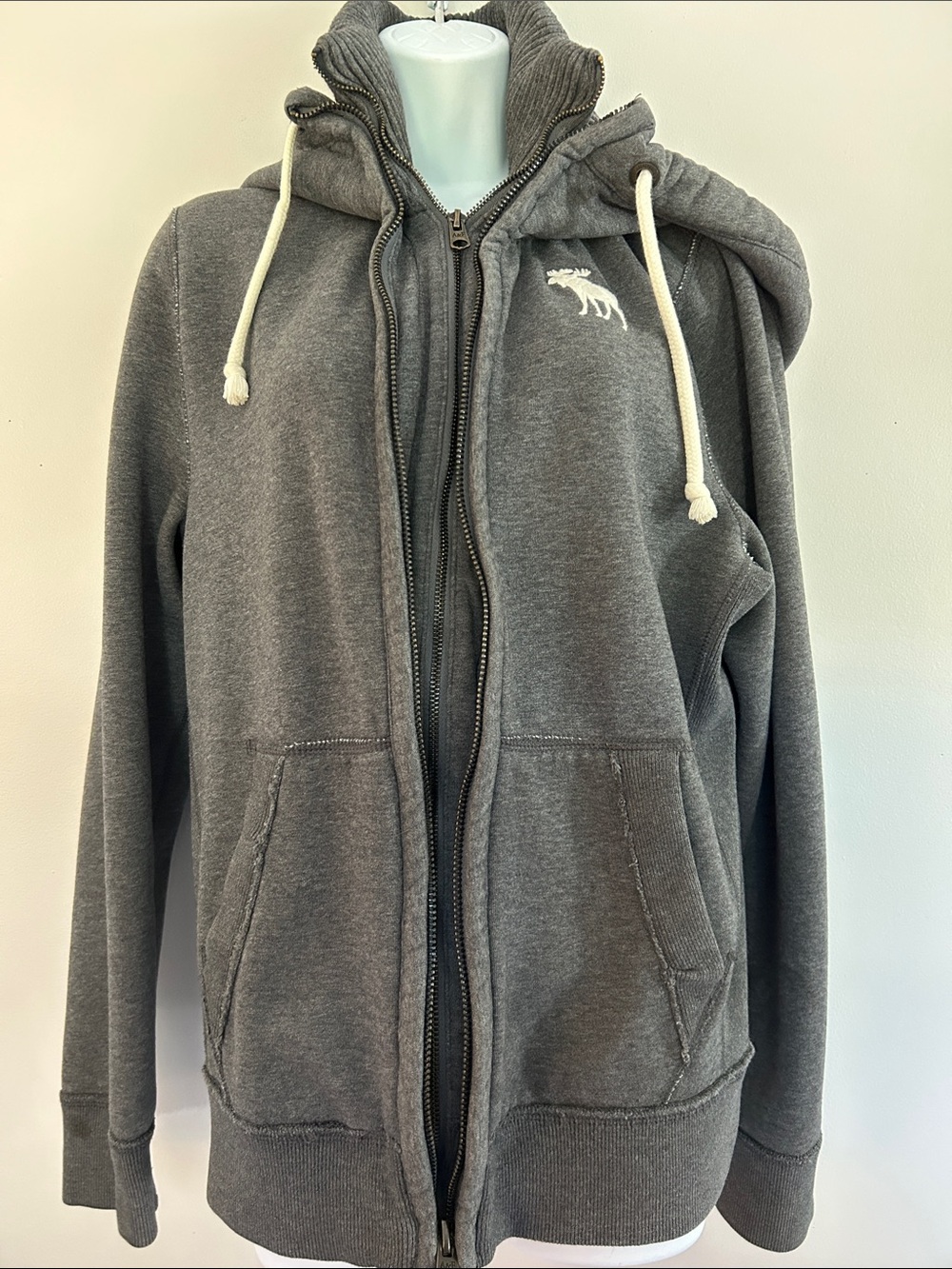 Abercrombie & Fitch Vintage Dark Grey Double-Zip Muscle Fit Hoodie Y2K